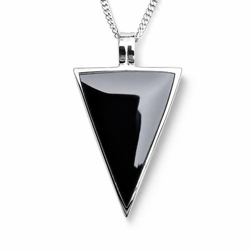 Large modern Whitby Jet and 925 sterling silver triangle pendant