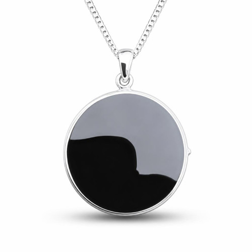Hand crafted circular 925 silver locket necklace with Whitby Jet
