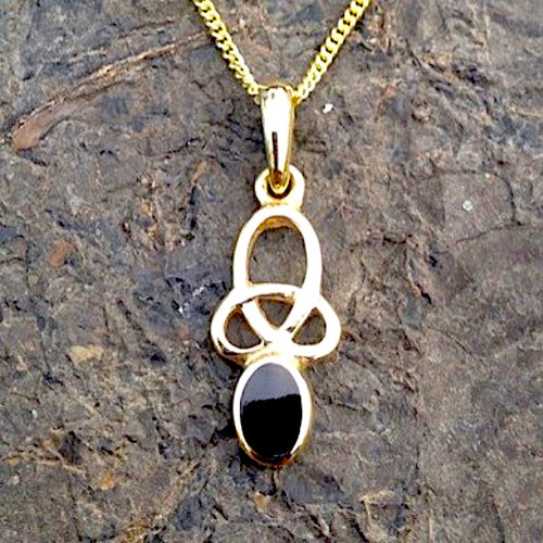 Hand crafted 9ct gold Celtic necklace with Whitby Jet