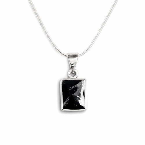 Hand crafted sterling silver Whitby Jet rectangular pendant necklace