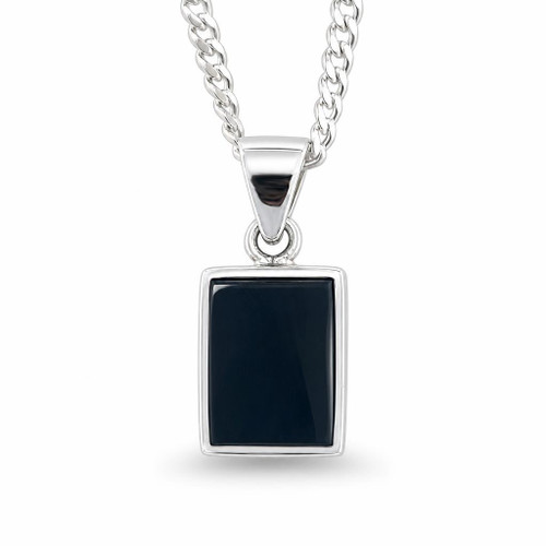 Hand crafted sterling silver Whitby Jet rectangular pendant necklace