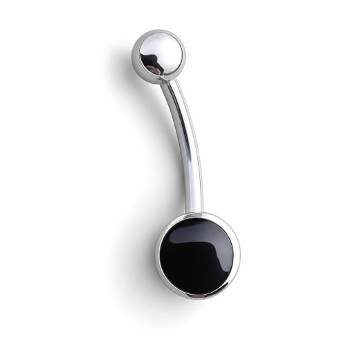 Round stone Whitby Jet and 925 sterling silver stainless steel belly button bar