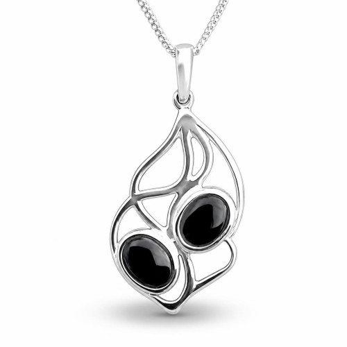 Sterling silver two stone Whitby Jet flow pendant inspired by water