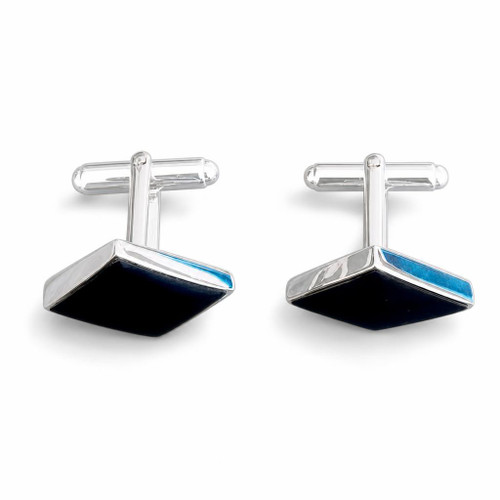 Hand crafted 925 silver mens swivel bar cufflinks with hand cut Whitby Jet stones
