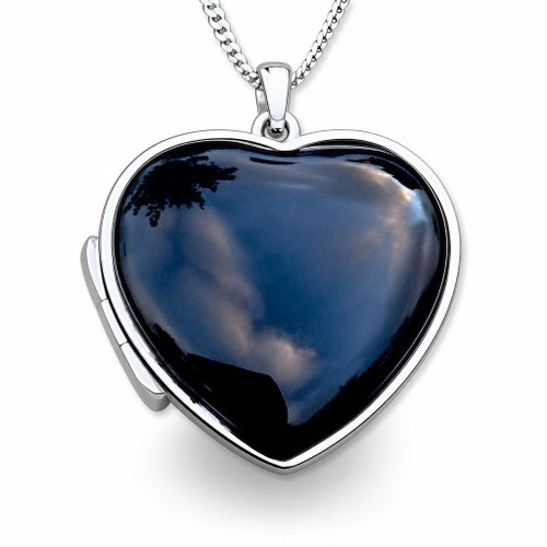 Large sterling silver and Whitby Jet hand crafted heart locket necklace