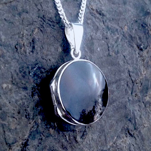 Small sterling silver circular Whitby Jet locket pendant Small sterling silver circular Whitby Jet locket pendant