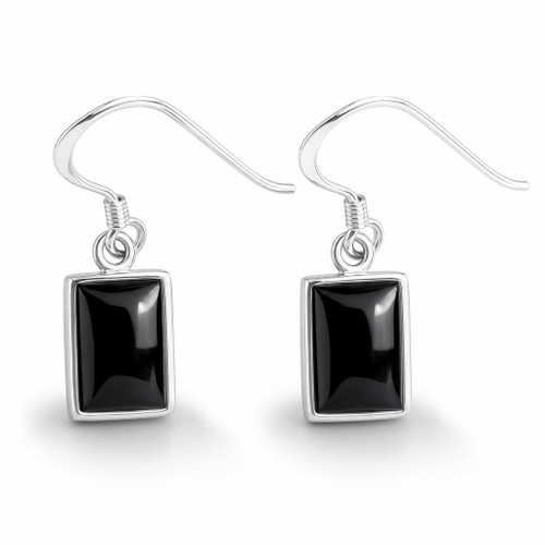 Hand carved rectangular Whitby Jet and 925 sterling silver drop earrings