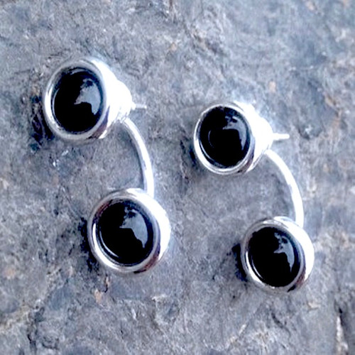 925 silver Whitby Jet double studs with two round black stones