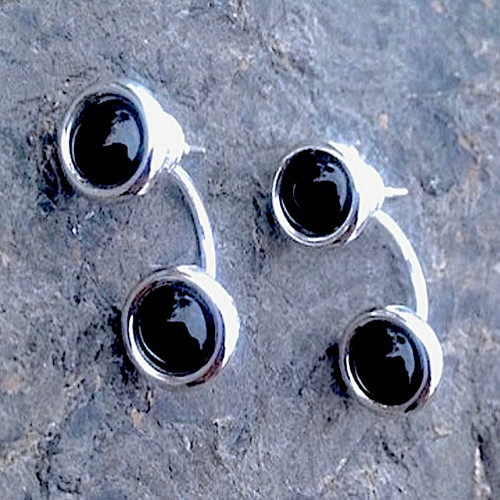 925 silver Whitby Jet double studs with two round black stones