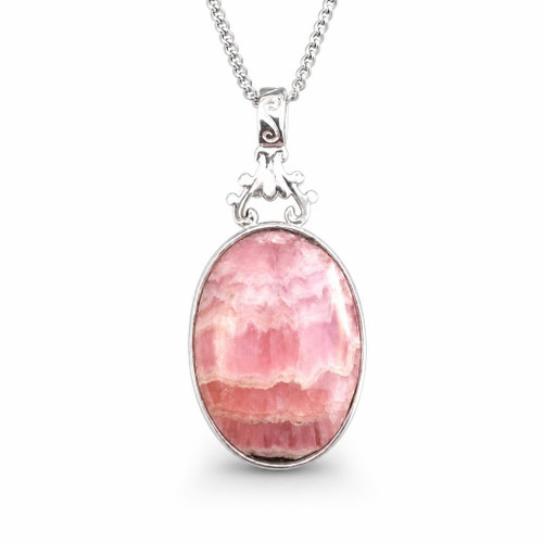 Hand crafted  925 Sterling silver double sided Jet and rhodochrosite oval necklace