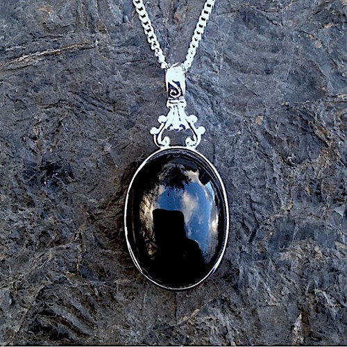 Unique reversible large oval black and pink organic gemstones cabochon pendant