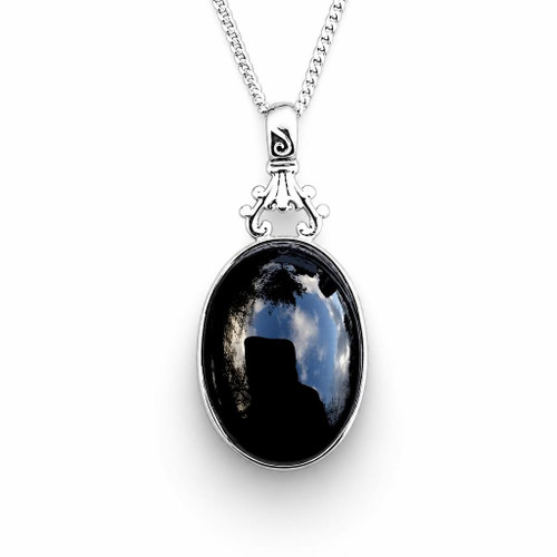 Unique reversible large oval black and pink organic gemstones cabochon pendant