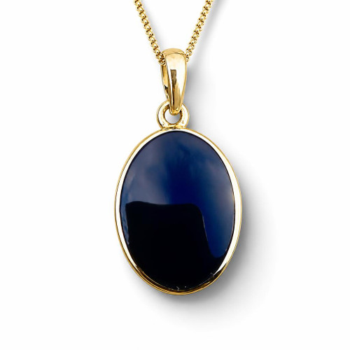 Large hand crafted oval Whitby Jet 9K gold pendant necklace in leatherette gift box