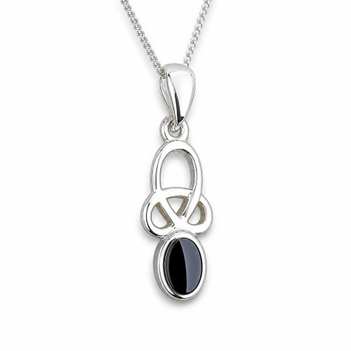 Small curved sterling silver Whitby Jet Celtic loop necklace with presentation box