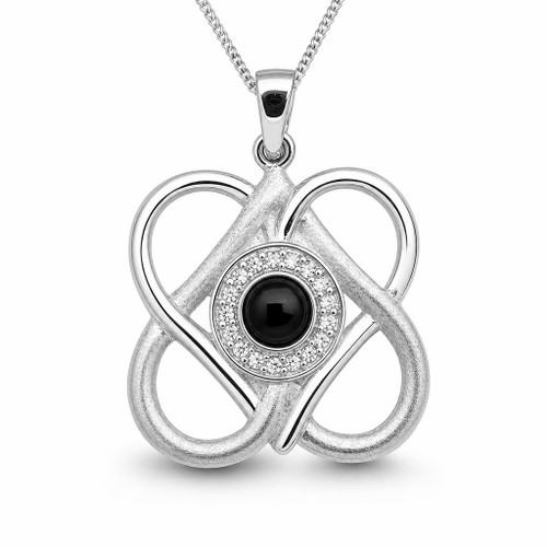 Large Whitby Jet cubic zirconia sterling silver intertwined hearts pendant