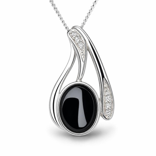 Sparkly Sterling silver Whitby Jet cubic zirconia asymmetrical pendant with 18 inch chain