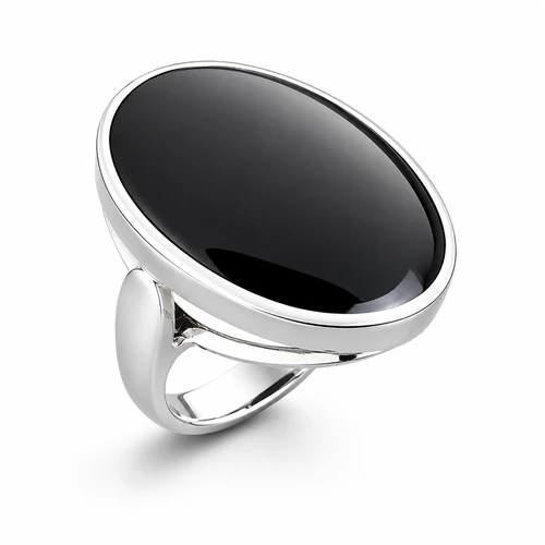 Hand crafted extra large oval sterling silver Whitby Jet black statement ring 