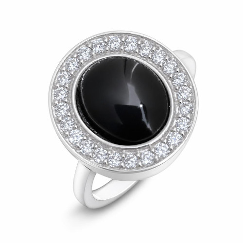 Hand crafted large oval sterling silver cubic zirconia sparkling Whitby Jet black large statement ring