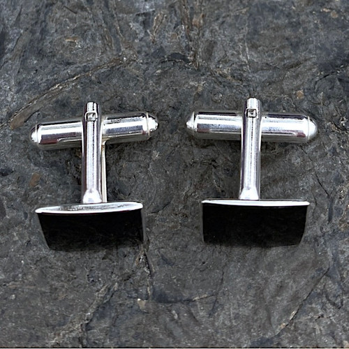 Mens 925 silver square Jet black cufflinks with swivel bar attachments