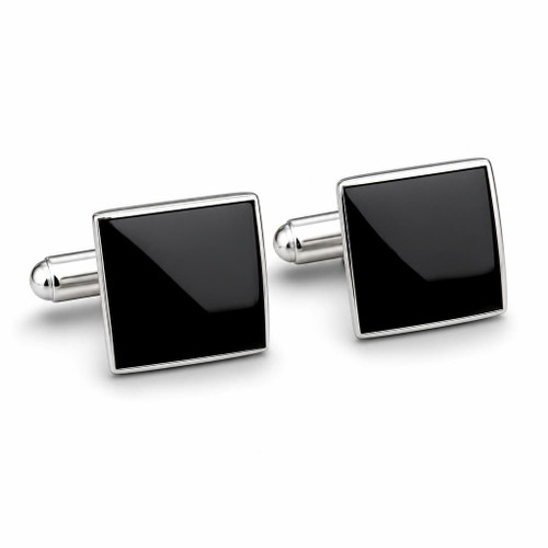 Gents sterling silver Whitby Jet square cufflinks with T bar fastenings in gift box