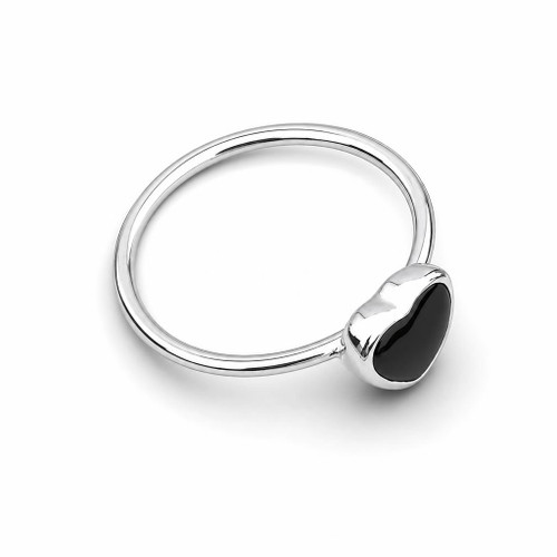 Hand crafted 925 silver ring with hand carved Whitby Jet heart