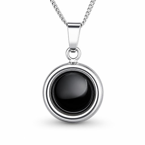 Round sterling silver necklace with hand carved Whitby Jet cabochon
