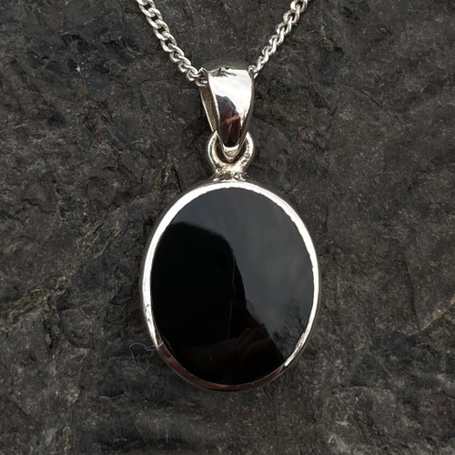 Classic medium oval sterling silver Whitby Jet necklace with gift box