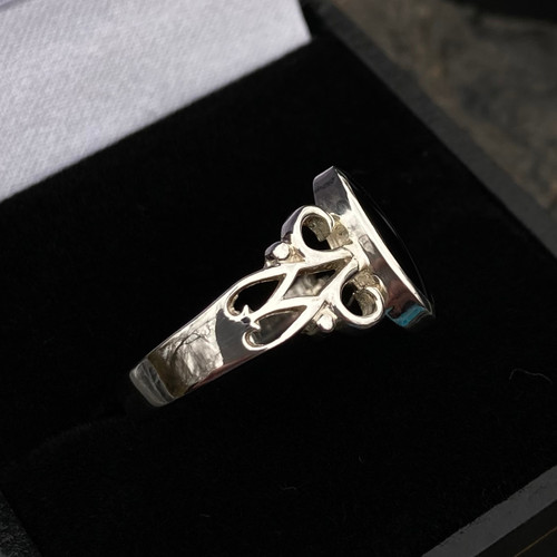 925 silver fancy ring with organic black marquise gemstone 925 silver fancy ring with organic black marquise gemstone