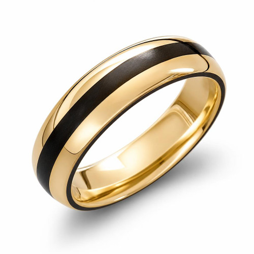Handmade 9ct yellow gold channel set 6mm wide gold wedding band ring inlaid with 2mm Whitby Jet black gemstone