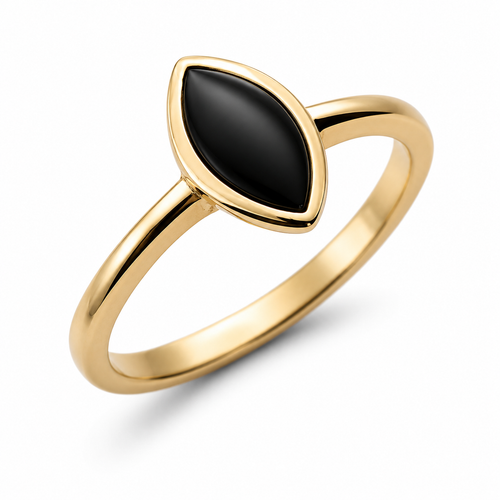 Handmade 18ct yellow gold marquise Whitby Jet black gemstone ring 