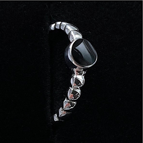 Hand crafted 925 silver and Whitby Jet beaded ring