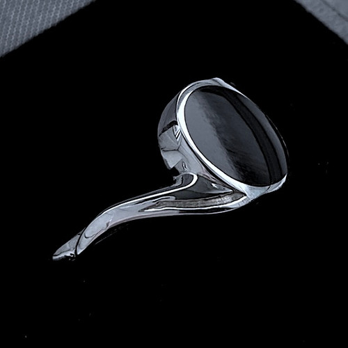 Sterling Silver Whitby Jet Offset Oval Ring 060JR