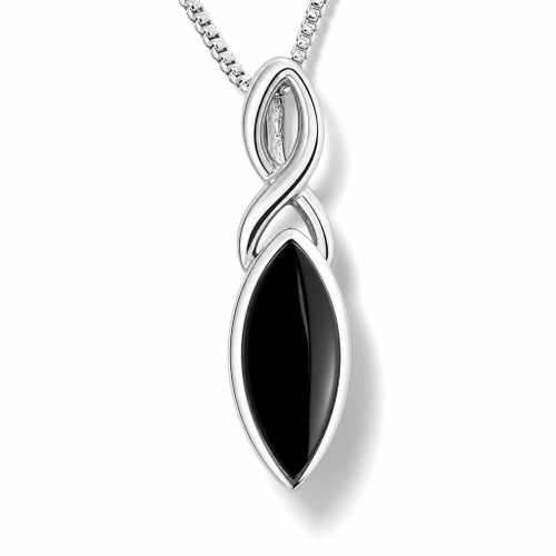 Sterling silver Celtic pendant necklace with marquise cut Whitby Jet stone