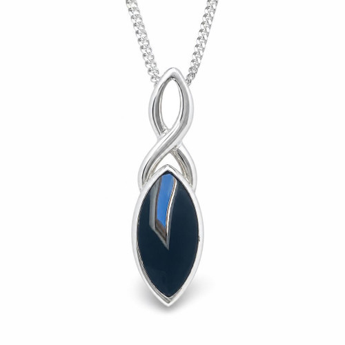 Sterling silver Celtic pendant necklace with marquise cut Whitby Jet stone