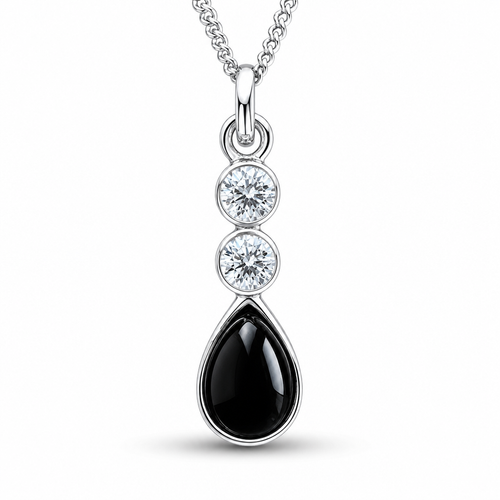 Hand crafted Whitby Jet sterling silver cubic zirconia teardrop necklace