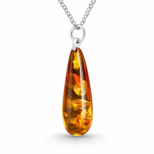 Baltic cognac amber drop pendant on sterling silver satellite chain