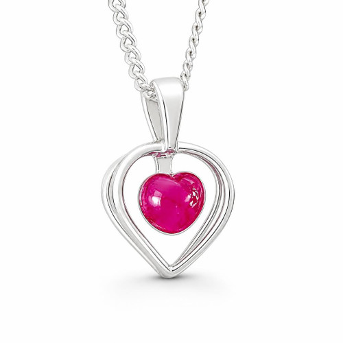 Contemporary sterling silver heart necklace with red heart cabochon