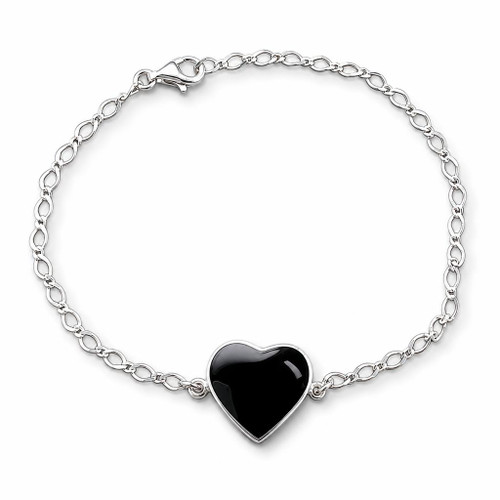 Hand crafted sterling silver Whitby Jet love heart bracelet with adjustable length