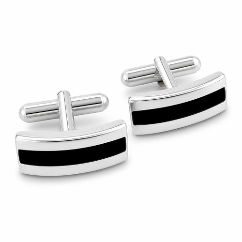 Hand crafted gents sterling silver Whitby Jet curved oblong cufflinks with gift box
