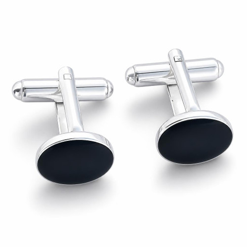 Hand crafted sterling silver Whitby Jet round T bar cufflinks with leatherette gift box
