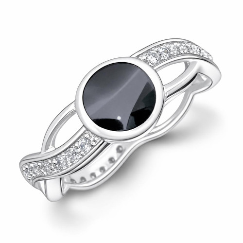 Hand crafted 925 silver sparkling ring with round Whitby Jet gemstone