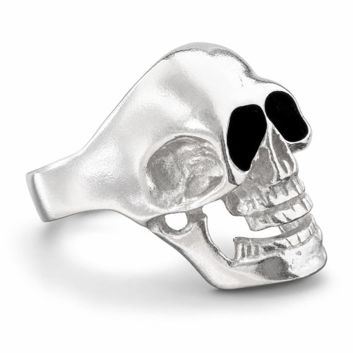 Handmade medium sterling silver skull ring with Whitby Jet eyes