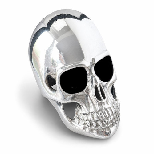 Large handmade sterling silver skull ring with Whitby Jet eyes