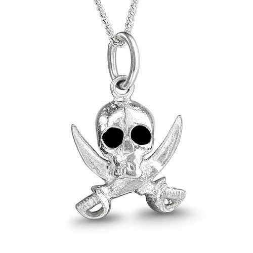 Handmade sterling silver Whitby Jet skull pendant 