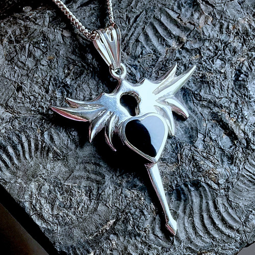 Sterling Silver Whitby Jet Winged Heart Pendant Necklace 591P