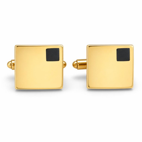 Luxury handmade solid gold cufflinks with shiny black hand carved polished Whitby Jet gemstones 