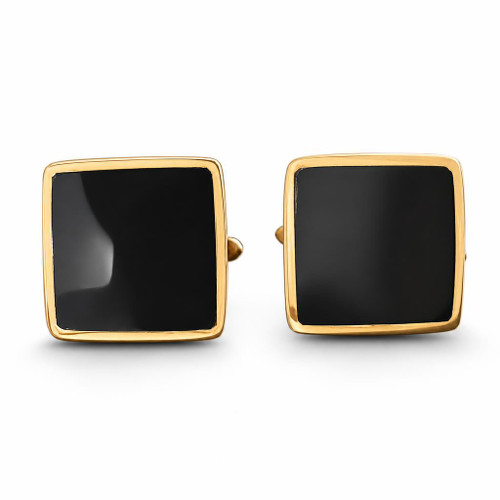 Handmade gold T bar square cufflinks with hand carved Whitby Jet gemstones