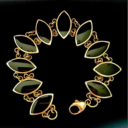 Handmade 9ct yellow gold marquise multi stone Whitby Jet bracelet