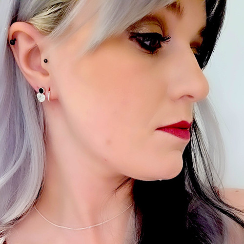 Sterling silver Whitby Jet sparkly heart stud earrings