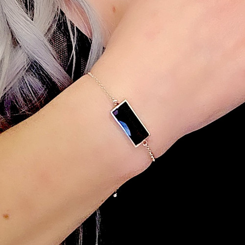 Sterling silver Whitby Jet rectangular stone sliding bracelet 